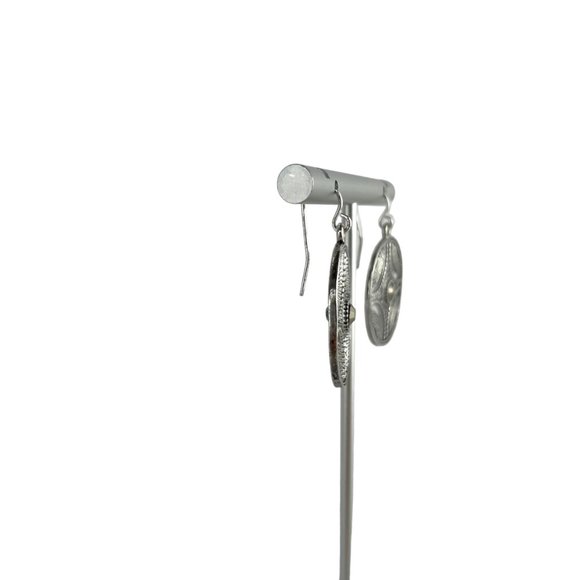 Necklace & Earring Set, Silver Antique, Double Round Pend, Hemi Crystal, 26"-28" - Picture 7 of 10